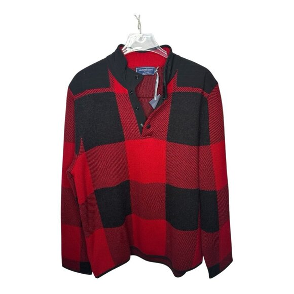 NWT Vineyard Vines On The Go Red Buffalo Check Snap Merino Wool Sweater Large - Picture 1 of 9
